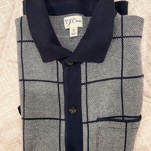 J. Crew Navy and White Windowpane Knit Polo Shirt